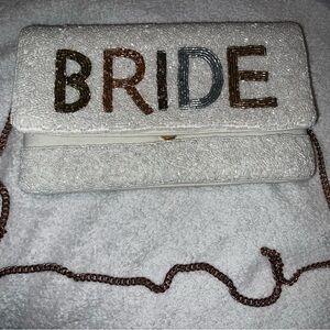 Elegant White Beaded Bride Clutch